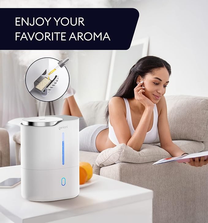 GENIANI Cool Mist Air Humidifiers for Bedroom, Plants, and Large Rooms - Quiet Humidifiers for Baby Room with Auto Shut Off & Night Light (3.9L, White) - Image 5