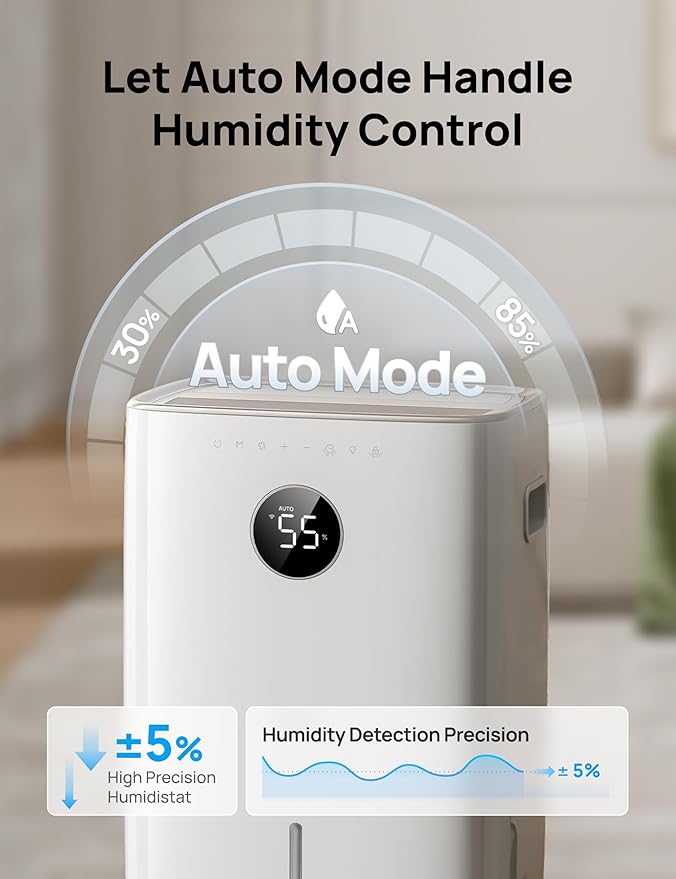 DREO 110-Pint Smart Dehumidifier for Basement, 4500 Ft² for Large Room, 2 Gallon Water Tank, Auto/Comfort/Constant Mode Dehumidifiers for Home, Bedroom, Bathroom, with Drain Hose, Starlight, 711S - Image 5