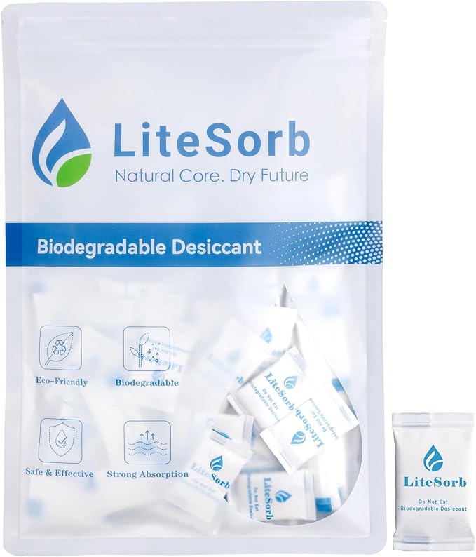 Natural Wood Pulp Moisture Absorbers, Premium Moisture Absorption Desiccants Safe for Food, Luxury, Collectibles, Handbags, Shoes, Camera, Guitar Eco-Friendly & Biodegradable(1g x 100pcs) by LiteSorb