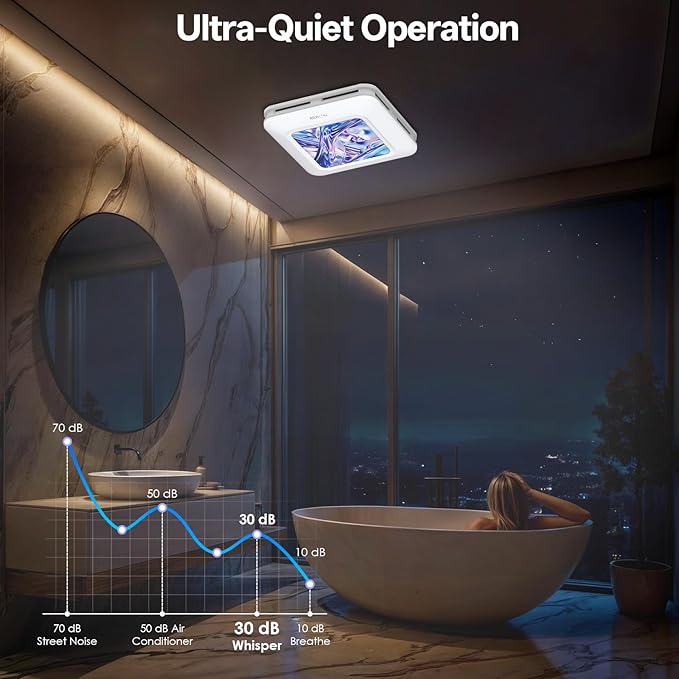 Bathroom Fan with Humidity Sensor,230 CFM 1.0 Sone Bathroom Exhaust Fan with Light,Ventilation and Exhaust Fan with Remote Control and Timer Function,Violet Blue - Image 6