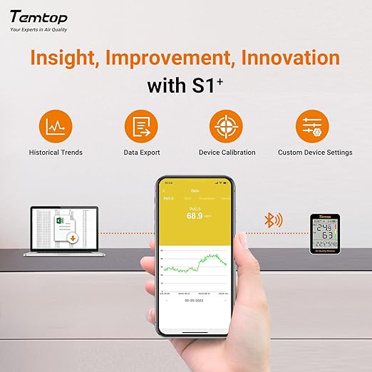 Temtop Smart Air Quality Monitor - Indoor Air Quality Meter with PM2.5, AQI, Temperature and Humidity Detector for Home, Office or School, App Connectivity, OTA Updates, 60-Day Battery Life - Image 7