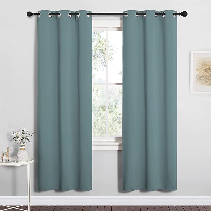 NICETOWN Modern Blackout Curtains Noise Reducing for Bedroom, Thermal Insulated and Privacy Room Darkening Drape Panels for Boy's Guest Room Door Window (Greyish Blue, 2 Panels, W34 x L72 -Inch) by NICETOWN