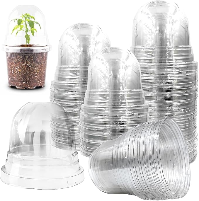 Humidity Domes for 4 Inch Pots, 100 Pack Transparent Plant Dome Covers with Ventilation, Clear Nursery Pot Domes for Seed Starting, Seedling Germination, and Gardening by RooTrimmer