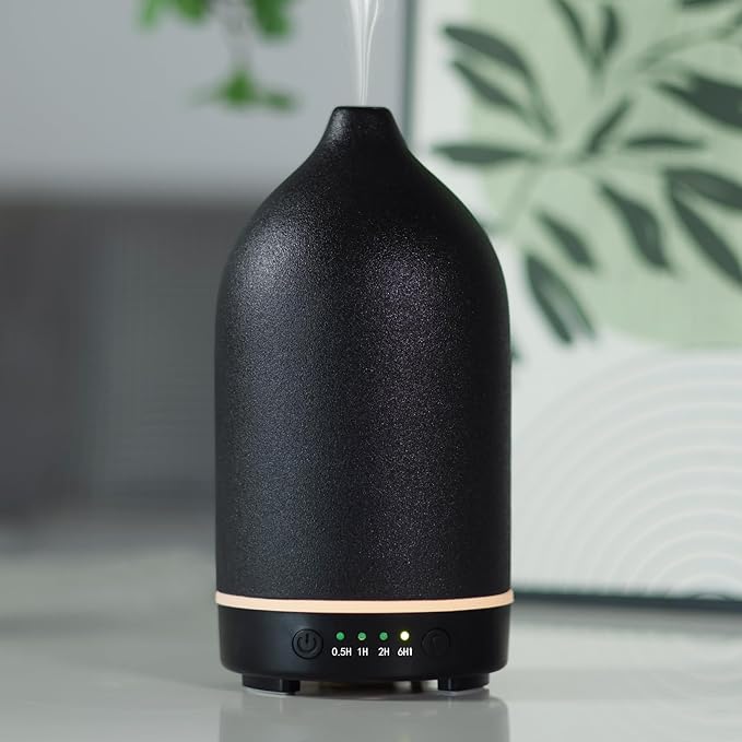 Essential Oil Diffuser Ceramic Diffuser - 150ml Aromatherapy Diffuser for Essential Oils with Timer and 7 Colors LED Light Ultrasonic Aroma Diffuser with Auto Shut-Off, Home Office Decor&Gift (Black) by EQUSUPRO