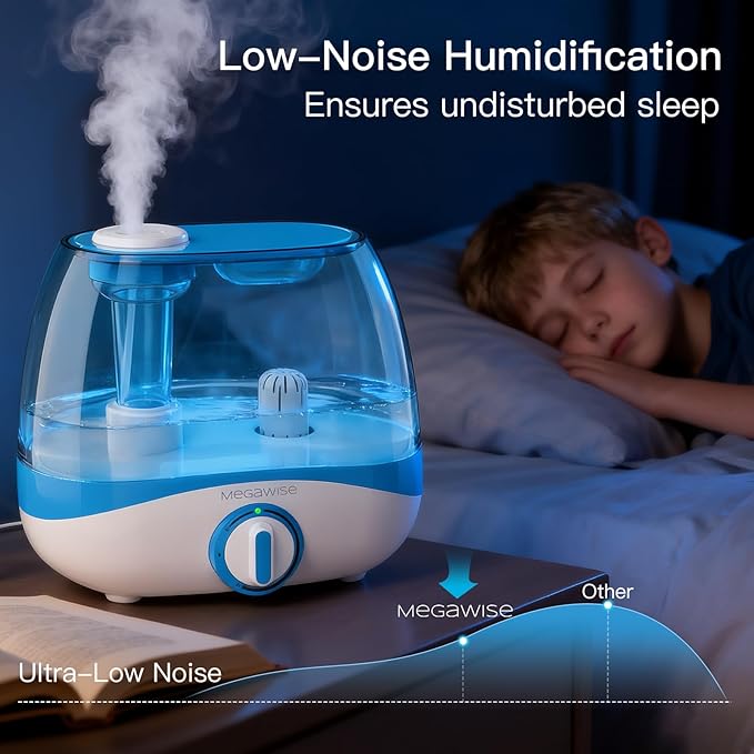MegaWise Humidifiers for Bedroom Home, 5.0L Cool Mist Humidifier for Home Plant and Baby Nursery, Quiet Ultrasonic Humidifier with 360° Nozzle, Auto Shut-Off, Blue - Image 6