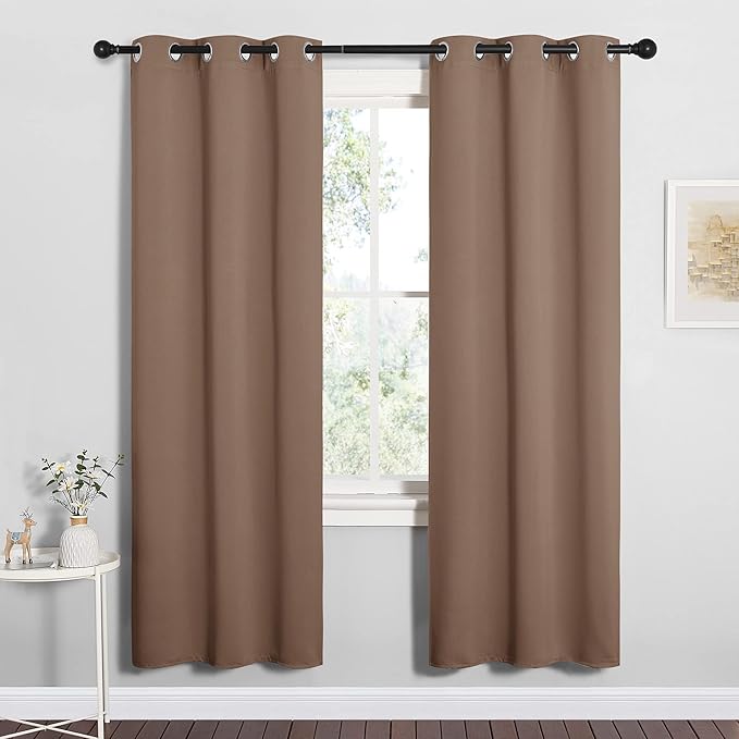 NICETOWN Blackout Window Curtains and Drapes for Kitchen, Window Treatment Thermal Insulated Solid Grommet Blackout Drapery Panels (Set of 2, 34 by 72 inches, Cappuccino) - Image 2