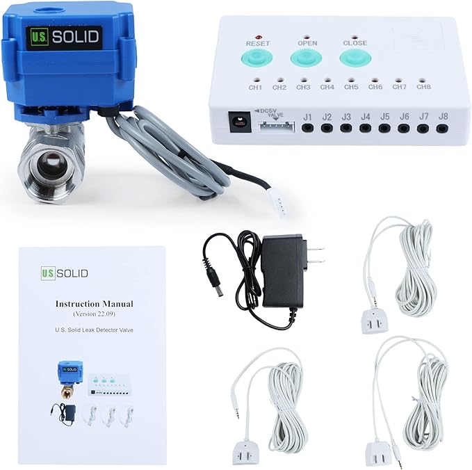 U.S. Solid Water Leak Detector - Water Alarm Leak Detect System with 3/4” Automatic Shut-Off NSF Certified 304SS Motorized Ball Valve, Controller and 3 Sensors and Sound Alarm(Pack of 10) - Image 2
