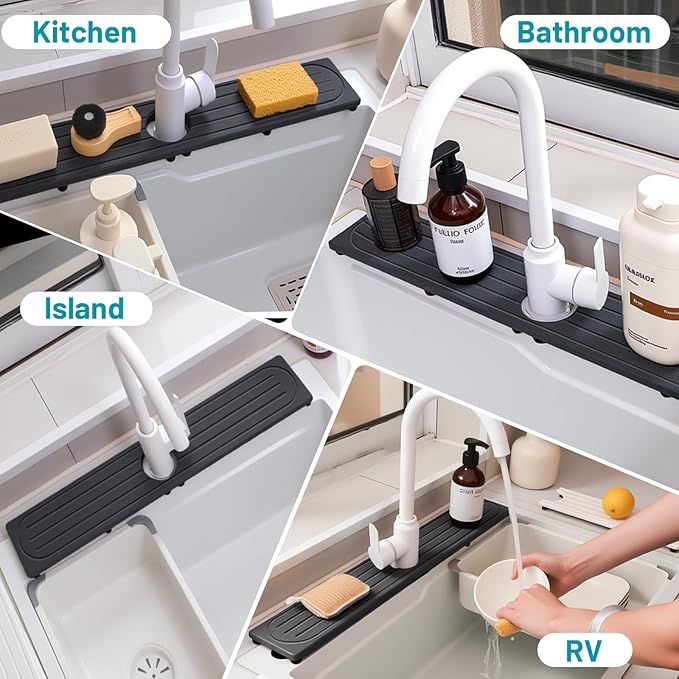 Stone Faucet Mat for Kitchen Sink with Raised Feet, Sink Mat for Kitchen Faucet, Water Absorbent Diatomite Stones Sinks Tray, Sink Splash Guard & Protectors, Stone Drying Tray for Bathroom Counter - Image 9