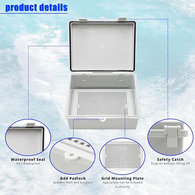 MAKERELE Small Junction Box Outdoor Electrical Watertight Plastic Includes Internal Mounting Panel 8.6" 6.7" 4.3" (220170110mm) Electronic Waterproof Case with 2 NPT 1/2” Glands and Wall Bracket - Image 4