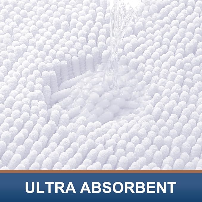 Smiry Luxury Chenille Bathroom Rugs 59x35, Extra Soft and Absorbent Shaggy Bath Mat, Machine Washable, Non-Slip Plush Carpet Runner for Tub, Shower, and Floor, Home Decor Accessories, White - Image 4