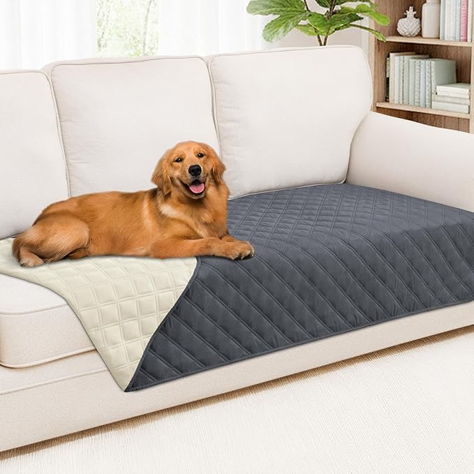 Smiry Waterproof Dog Bed Cover Pet Blanket, Soft Washable Dog Blanket for Furniture Bed Couch Sofa Reversible, Checkered (40"x90", Dark Grey/Beige) by Smiry
