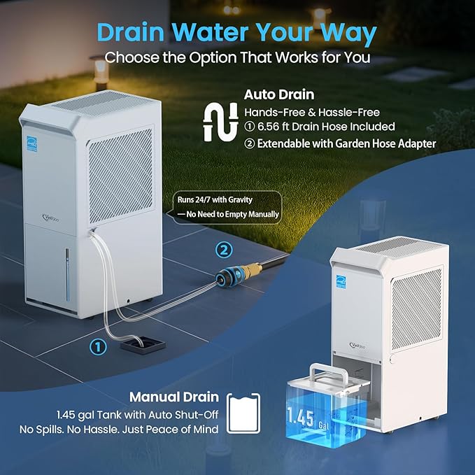 4,500 Sq.Ft Most Efficient Energy Star 2025 Dehumidifier,Vellgoo Max 70 Pint/D (Standard 56 Pint/D) Dehumidifier for Basement with Drain Hose, Smart Humidity Control, for Home, Bathroom, Garage - Image 6