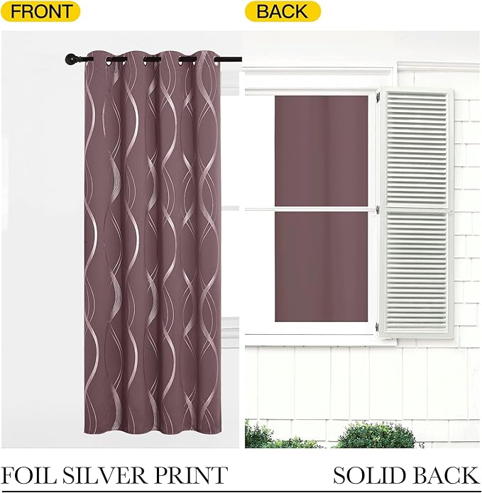 NICETOWN Dry Rose Blackout Curtain Panels 84 for Living Room and Bedroom 2 Panels, 52 x 84, Noise Reducing Thermal Insulated Wave Line Foil Print Design Window Treatments for Patio Sliding Glass Door - Image 6