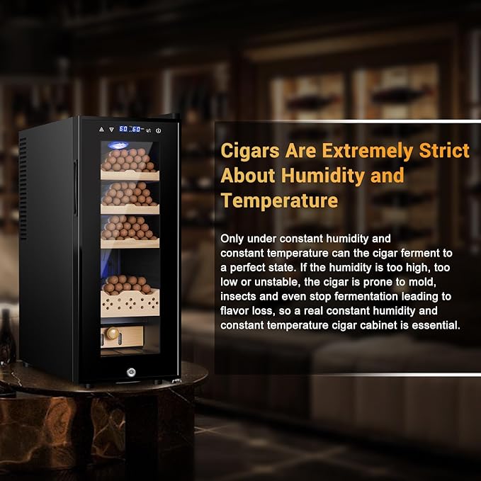 Cigar Electric Humidor, 35L 250 Counts Large Capacity Thermostatic Electric Cigar Cooler Cabinet with Digital LED Screen, Safety Lock,Smart Humidity & Temp Control, Gifts for Men - Image 2