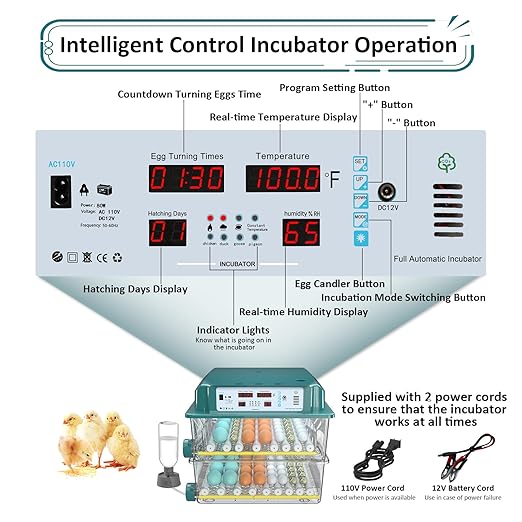 Incubators for Hatching Eggs 120, Chicken Egg Incubator with Automatic Egg Turning and Humidity Display, Temperature Control with 5 Automatic Incubation Modes, Incubation Day Counter - Image 8