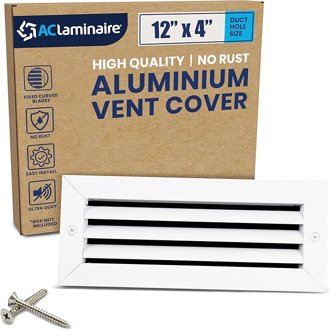 12x4 Inch (Duct Opening) Air Return Vent Cover Decorative – Premium Aluminum AC Vent Cover for Ceiling & Wall, Rustproof Grille, Ideal for Home HVAC Grille, Durable & Easy to Install by ACLAMINAIRE by LAMINAIRE