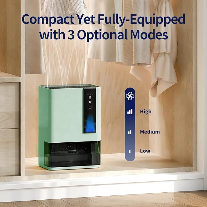 Dehumidifiers for Home, Dehumidifier for Bedroom Bathroom Basement with Auto Shut Off, Dual-Semiconductor Quiet Dehumidifier, Green - Image 6