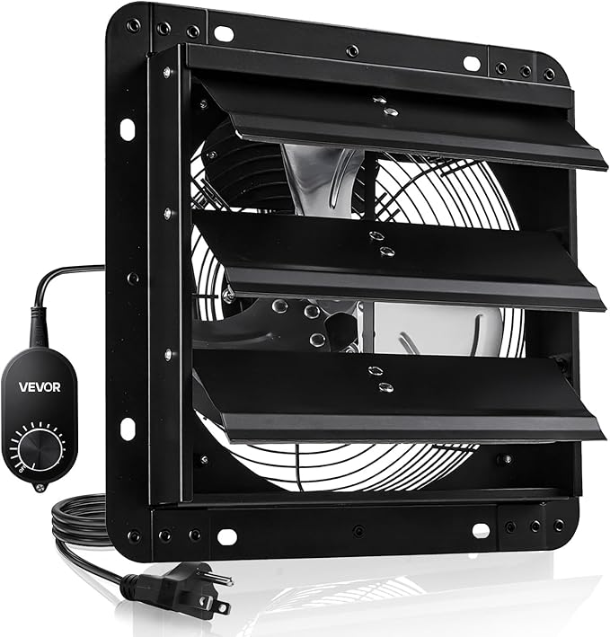 VEVOR 10'' Exhaust Fan, Wall Mounted Attic Fan with Variable Speed controller, 900 CFM, Automatic Shutter, Ventilation and Cooling, Black by VEVOR