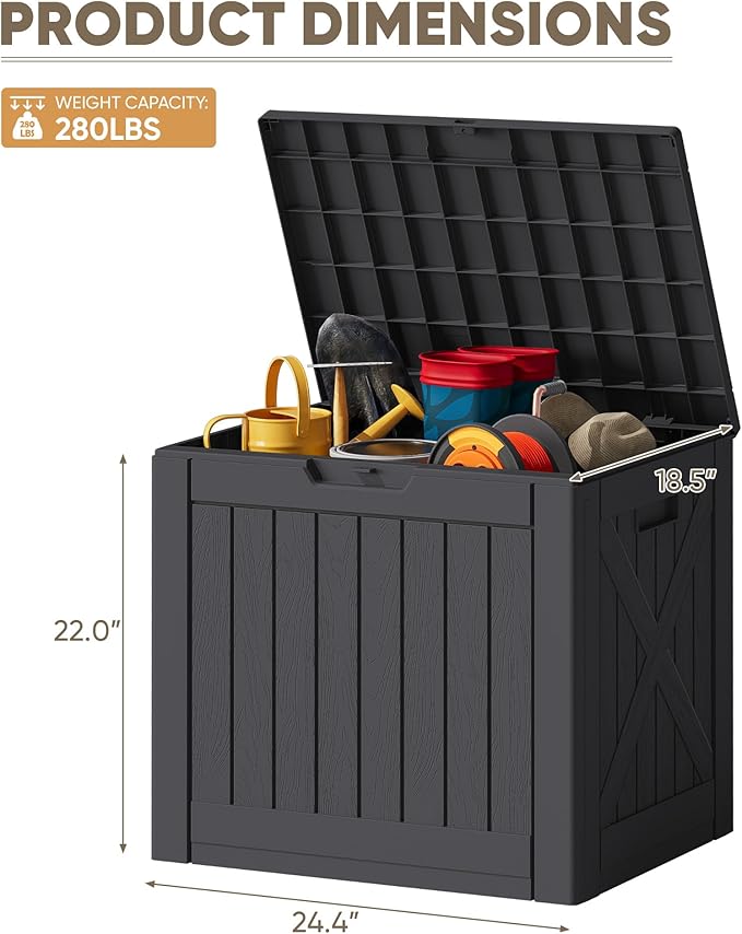 JUMMICO 42 Gallon Deck Box Waterproof, Resin Outdoor Storage Box with Side Handles, Outdoor Storage Benches Lockable for Patio Cushions and Garden Tools (Black) - Image 3