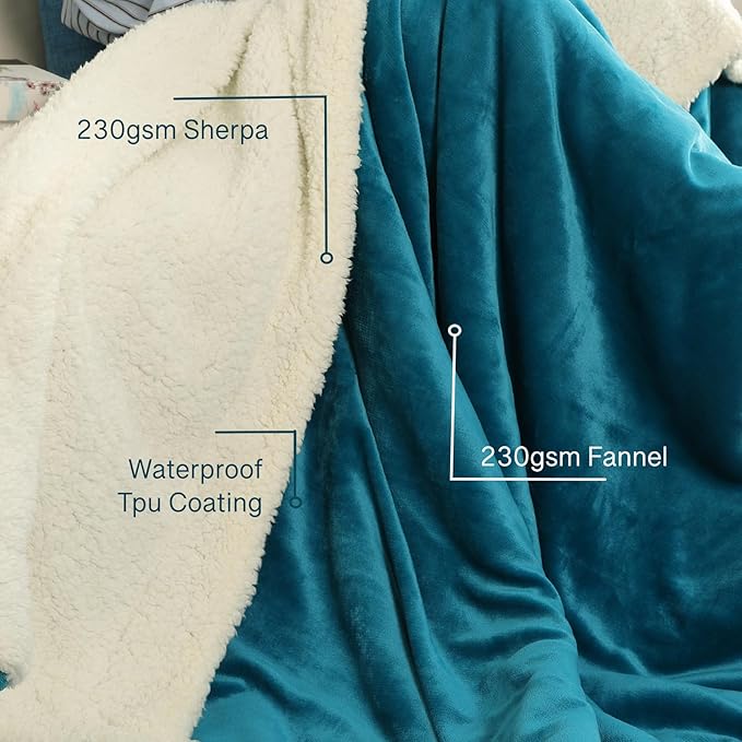 Waterproof Bed Blanket for Bed King Size 80''x90'', Water Proof and Stain Resistant Couch Blanket Soft Leakproof Plush Throw Blankets Fleece Protector Reversible Mattress(Blue) - Image 5