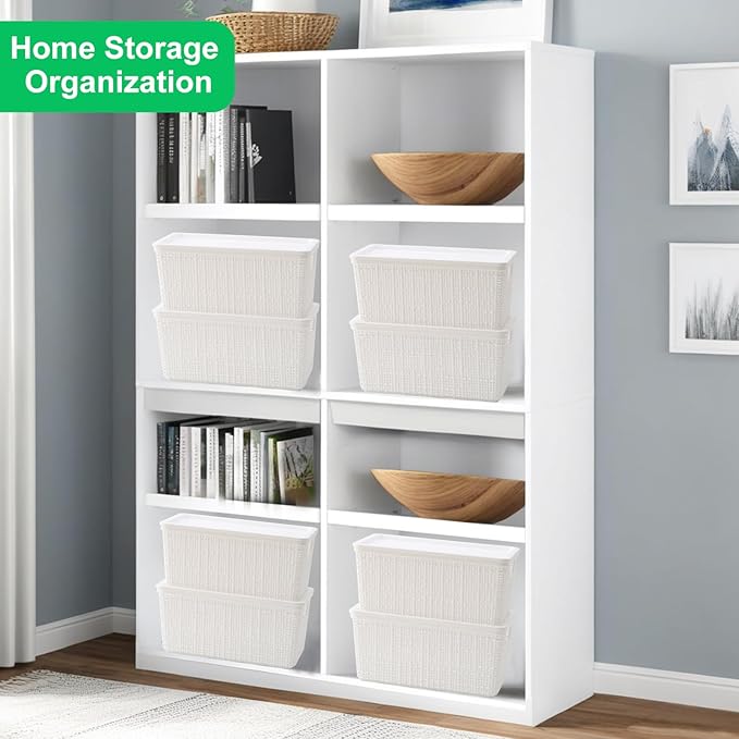6 Pack Plastic Storage Baskets With Lids,White Breathable Stackable Storage Bins,Small Storage Containers,for Organizing Storage Baskets on Desktops,Closets,Playrooms,Classrooms,Offices - Image 7
