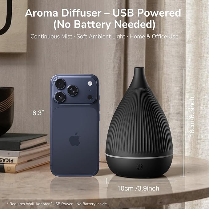 Ultrasonic Essential Oil Diffuser, Home Fragrance Aroma Diffuser with Auto Shut-Off, Color Change Night Light & Ultra-Quiet Operation, BPA-Free Portable Aromatherapy Humidifier for Home (Black) - Image 6