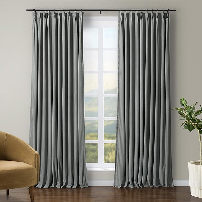 TWOPAGES Luxury Velvet Curtain Pinch Pleated Wolf Gray Curtain 84 inch Long Thermal Insulated Blackout Drapes for Bedroom Living Room Indoor Window (1 Panel,Wolf Gray,26Wx84L) by TWOPAGES