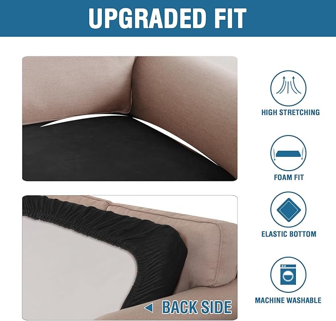 H.VERSAILTEX Velvet Stretch Individual Couch Cushion Cover Plush Cushion Slipcover for Loveseat Sofa Cushion Furniture Protector Seat Cushion Sofa Cover (1 Piece Sofa Cushion Cover, Black) - Image 6
