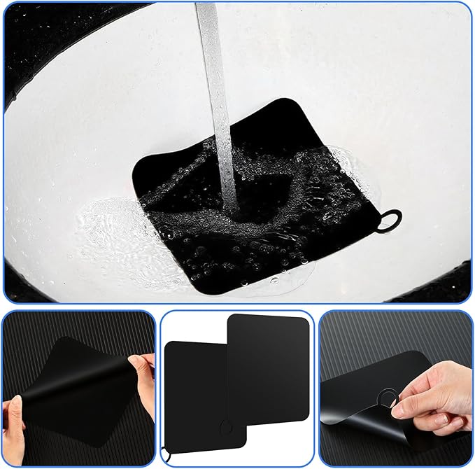 Yinkin 6 Pcs Drain Covers to Keep Bugs Out Silicone Shower Floor Tub Stoppers Bathtub Drain Stoppers Sewer Anti-Odor Mats Deodorizing Plugs for Bathroom(6 x 6 Inch,Square,Black) - Image 4