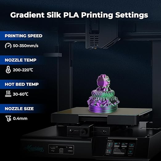 AMOLEN Silk PLA 3D Printer Filament Bundle, Shiny Dual Color PLA Filament 1.75mm Pack, PLA 3D Printing Filament, Blue Green Coral Dark Violet Purple 200g X 4 Spools - Image 5