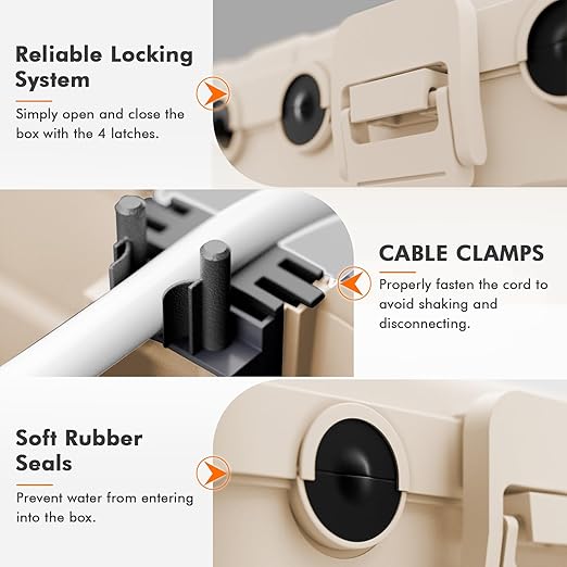 RESTMO 5-Piece Outdoor Waterproof Electrical Box Set – 12.5" x 8.5" x 5" Large & 7.1" x 2.3" x 2.3" Small, Weatherproof Boxes for Power Strip, Outlet, Plug, Socket, Timer, Holiday Light, Almond - Image 4