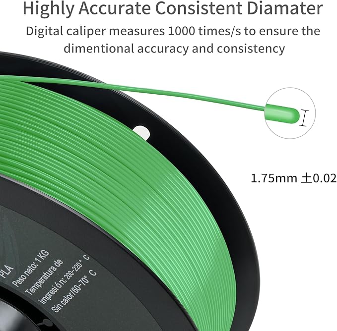 PLA 3D Printer Filament, Dimensional Accuracy +/- 0.02 mm, 1 kg Spool(2.2lbs), 1.75 mm，Green - Image 5
