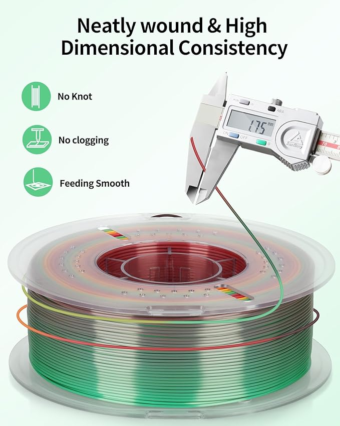 LANDU Silk Rainbow PLA Filament 1.75mm, 3D Printer Multicolor Filament, Color Changing Filament 1kg (2.2lbs) 1 Spool, Dimensional Accuracy +/- 0.02 mm - Image 4