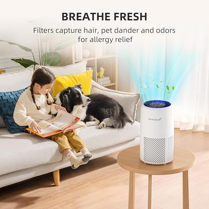 Air Purifier for Home Bedroom, AromaRoom H13 HEPA Air Filter For Smoke Pollen Dander Hair Smell Air Cleaner, 3-in-1 Filter with Sleep Mode, Quiet Air Cleaner For Pets, Home, Baby Room (White) - Image 8