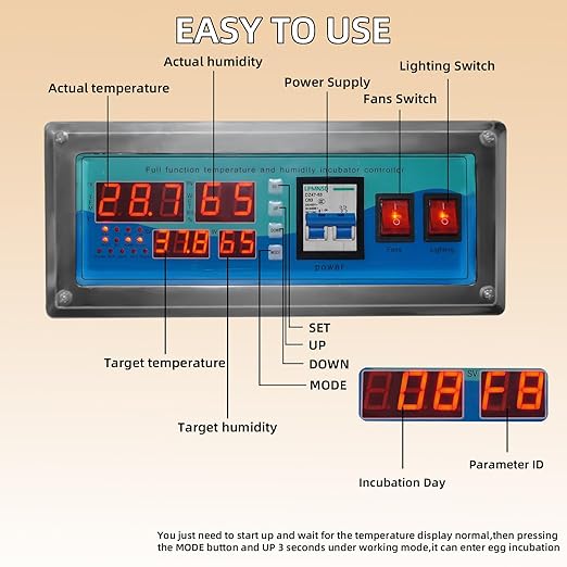 XKV 440 Egg Incubator with Automatic Egg Turning,Temperature Control and Humidity Control,Hatching Eggs,Chicken,Ducks,Poultry,Industrial Brooding Machine Chicken Incubator for Farm,Lab,Home,Indoor - Image 3