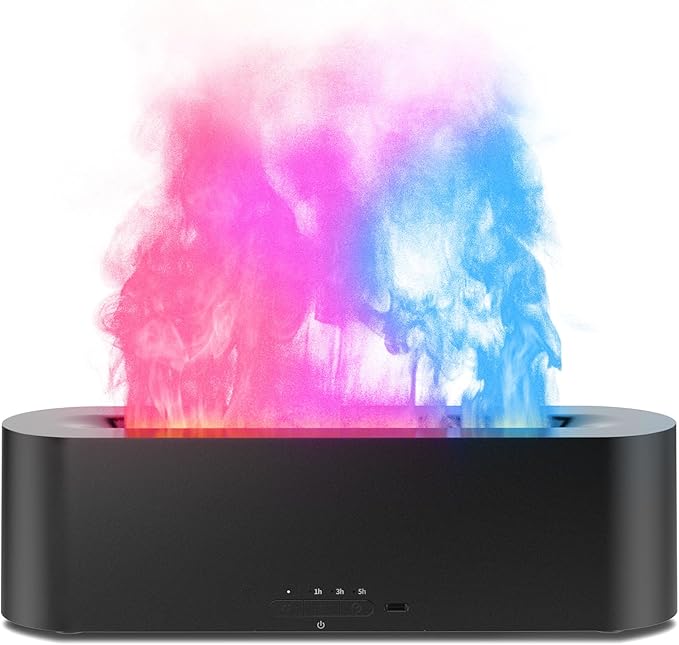 Flame Air Diffuser, Humidifier, Essential Oil Diffuser - 7 Colors, 180mL Capacity (8 Hours), Noiseless Operation, Auto-Off Protection - Perfect for Home Bedroom Office Gifts(Black) by PIZAY