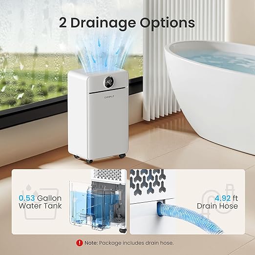 CHIVALZ 1800 Sq.Ft Dehumidifier for Basement, Quiet Dehumidifier for Home, Bedroom, Bathroom, Humidity Display, with Drain Hose, Auto Shut Off, 3 Modes, Timer, Auto Defrost, Child Lock, White 1Pack - Image 5