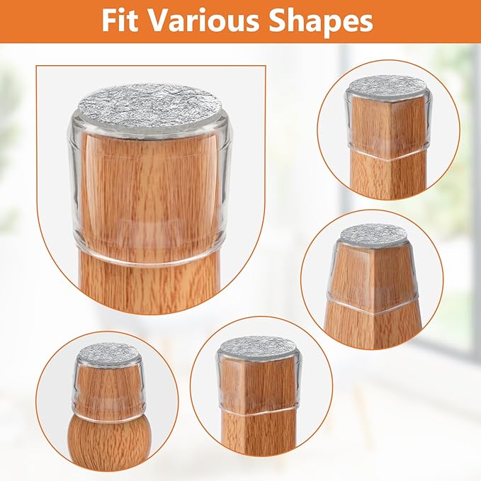 BAIPOK 36Pcs Round Chair Leg Floor Protectors with Felt Bottom, Silicone Chair Leg Covers Caps for Hardwood Floors, Dining Room Bar stools Leg Protectors, Reduce Noise & No Scratch, Clear, Small - Image 2