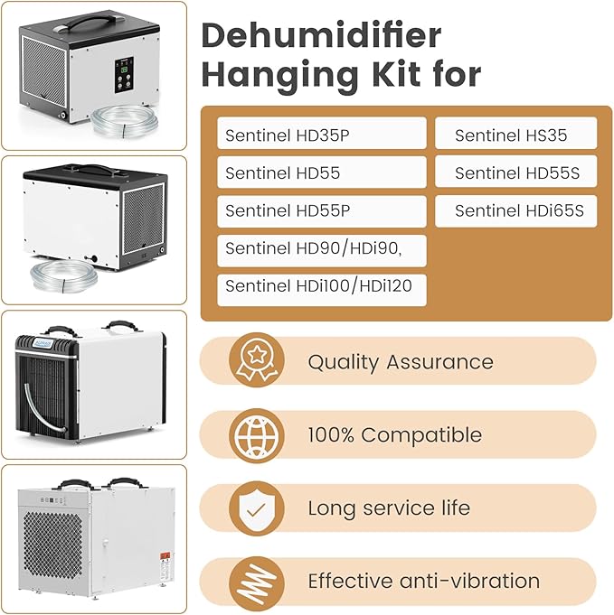Heavy-Duty Hanging Kit Easily Raises And Lowers Dehumidifier, Helps Reduce Dehumidifier Noise And Vibration, Hanging Kit Improves Space Utilization, For Crawl Space, Basement, 300 Lb. Weight Capacity - Image 2