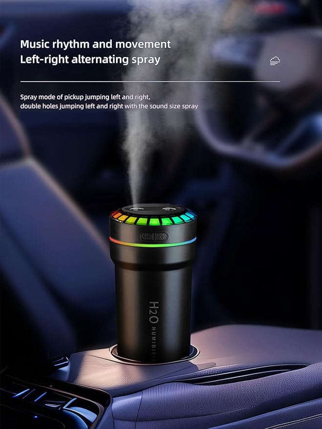 Mini Humidifier Car Diffuser Music Humidifier with Sound Sensor, Dynamic Colorful Light & Mist Adjustment, 300ml Capacity, Cool Mist, USB Powered. Perfect for Bedroom, Office & Car - Image 5