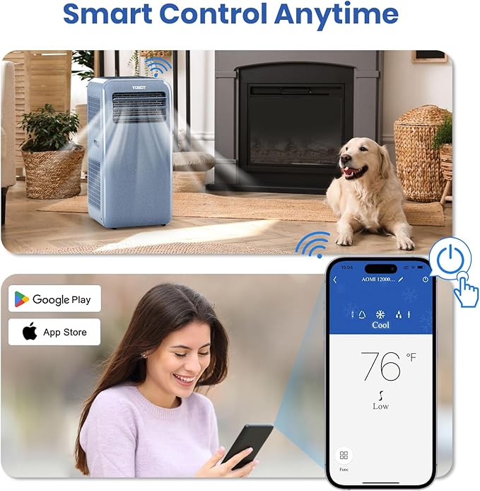 TOSOT 11,500 BTU (8,000 BTU SACC) Portable Air Conditioner WiFi Control, 3-in-1 Portable AC, Dehumidifier, Fan for Large Rooms Up to 400 sq ft, Easy Installation, AOMI Series, Steel Blue - Image 3
