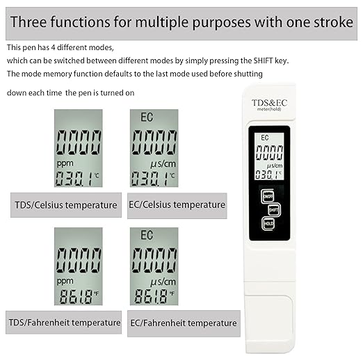 2025 New 4 in 1 TDS Meter - TDS EC & Temperature(°C,°F) - 0-9990 ppm-Meter,Accurate & Reliable Digital Water Testing Kits for Drinking Water,Tap,Well,Swimming Pool,Hydroponics, Aquarium, RO/DI System - Image 3