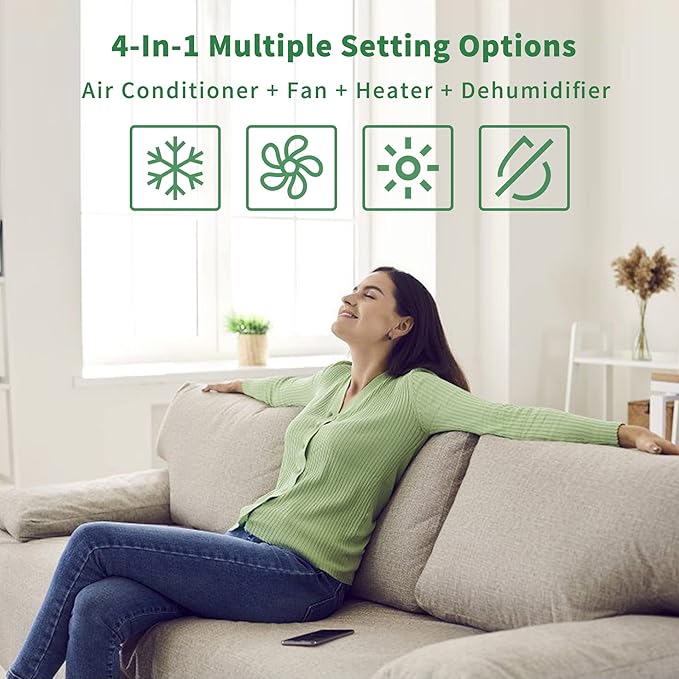 Uhome 12000 BTU Portable Air Conditioner with Heater up to 400 Sq. Ft, Ac Heater Combo Window Unit, Portable AC Unit with Dehumidifier & Fan, Cools & Heats,Remote Control and Window Kit Included,White - Image 2