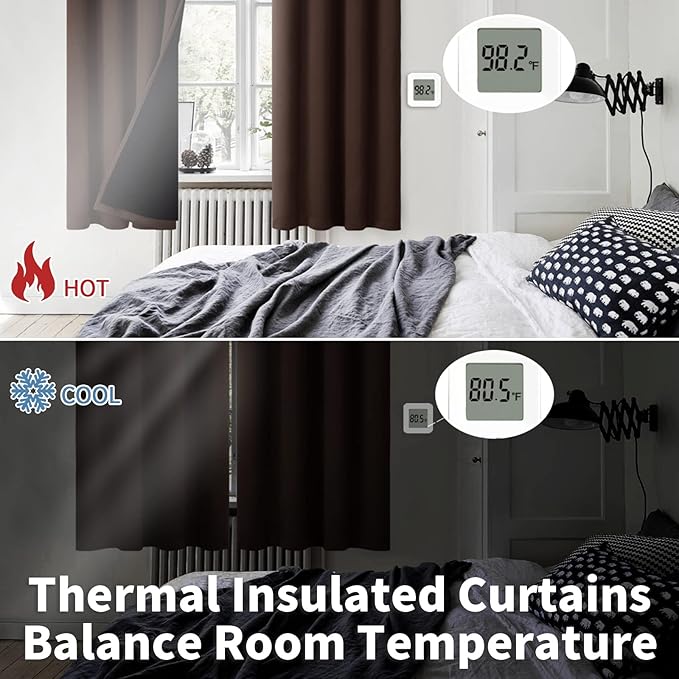 BGment Thermal Insulated 100% Blackout Curtains for Bedroom with Black Liner, Double Layer Full Room Darkening Noise Reducing Grommet Curtain (52 x 63 Inch, Brown, 2 Panels) - Image 4