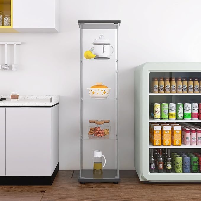 Yoluckea 4 Shelves Glass Display Cabinet with Door, Curio Collection Glass Display Case for Home Office, Floor Standing Bookshelf Corner Cabinet for Book, Toys, Glory(Black) - Image 2