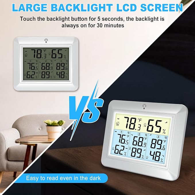 Urageuxy Weather Station Wireless Indoor Outdoor Thermometer with 3 Sensors, Remote Temperature Monitor with Humidity for Home, Baby Nursery, Room, Attic, Patio - Image 7