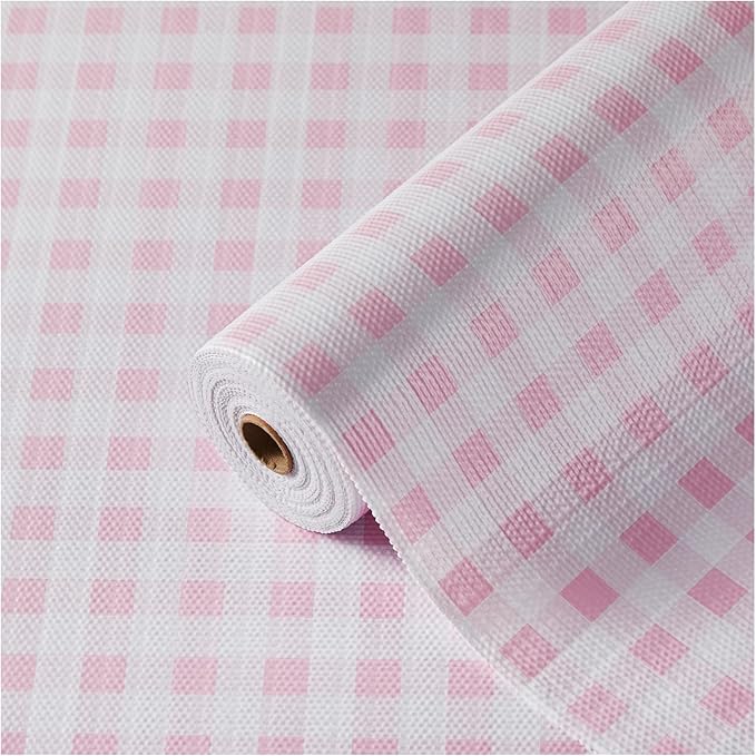 Drawer and Shelf Liner, Non-Slip Kitchen Cabinet Liners Non-Adhesive Thick Strong Grip Waterproof Washable Mats Protect Dresser Shelves Cupboard Bathroom Cabinets, Pink Plaid, 18 in X 20 FT by ALIUNI