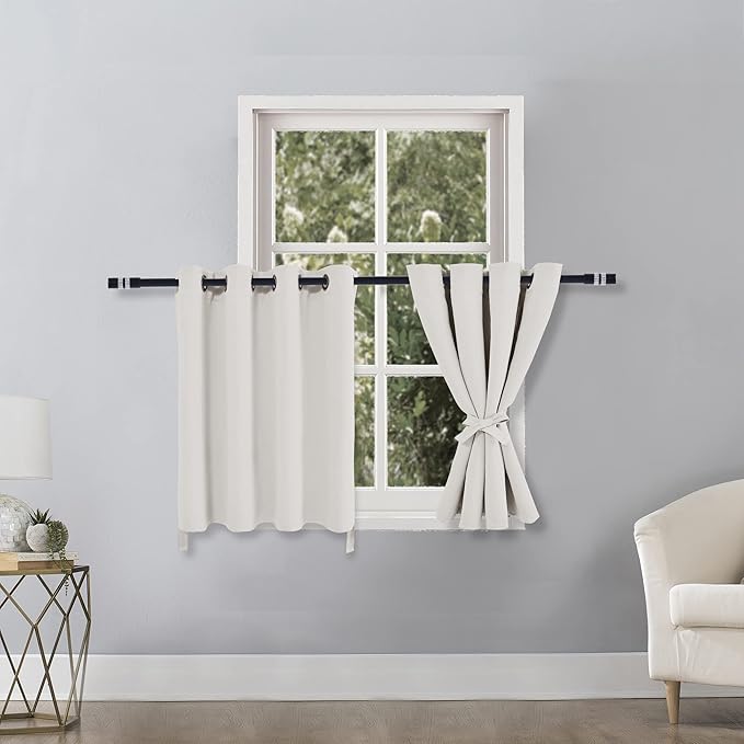 Hiasan RV Blackout Curtains for Bedroom, 52 x 36 Inches Long - Thermal Insulated & Light Blocking Window Curtains for Living Room/Kids Room, 2 Drape Panels Sewn with Tiebacks, Ivory - Image 2