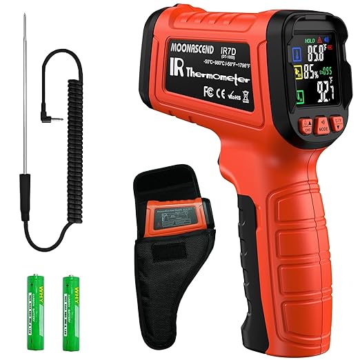 Laser Thermometer -58°F to 1796°F, Dual-Mode Infrared Thermometer Temperature Gun with K-Type Thermocouple, IR Thermometer Gun for Reptiles, Cooking, Griddle, Oven, 16:1 Home Handheld Temp Guns by MOONASCEND
