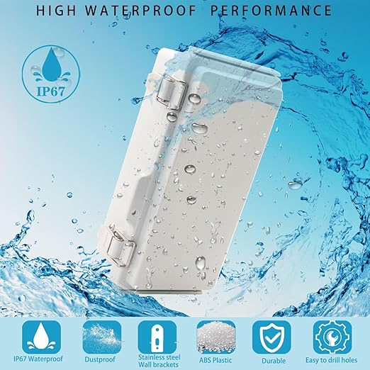Outdoor Waterproof Electrical Box Junction Box Weatherproof IP67 ABS Plastic Enclosure Switch Router Project Box Electronics Enclosure With Mounting Plate Wall Bracket Grey 7.9" x 3.9" x 2.8" - Image 2